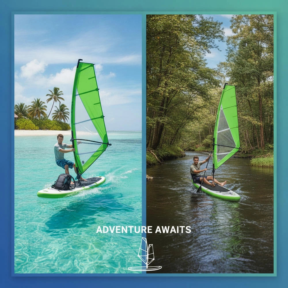 Inflatable SUP Board With Sail Set, Green And White