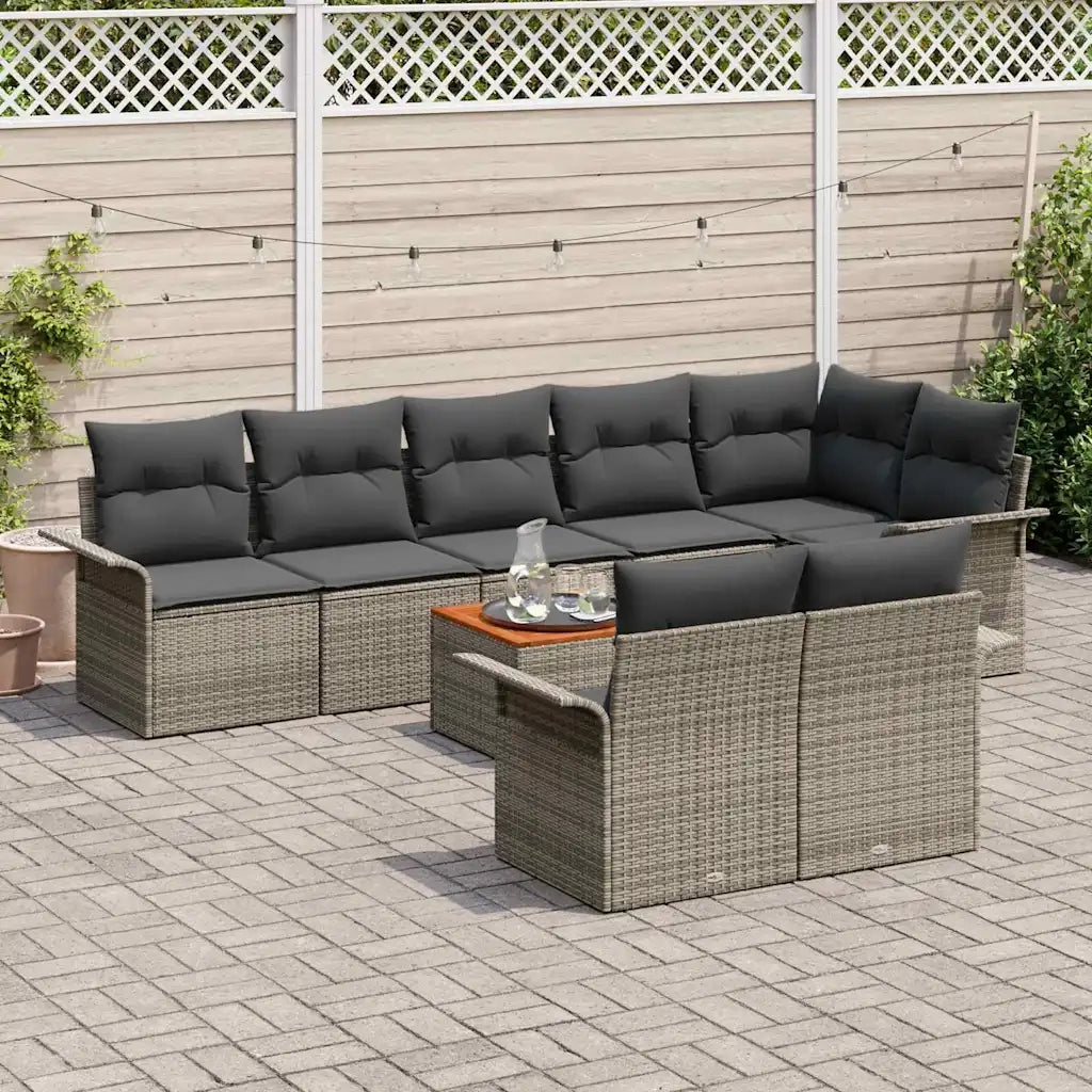 Set Divano da Giardino 9 pcs Grigio polyrattan