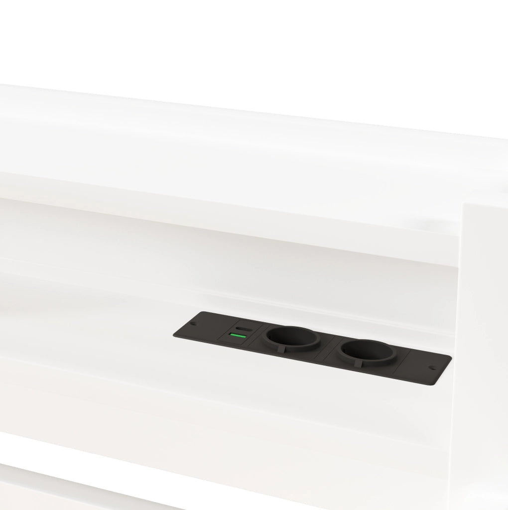 Letto a soppalco in legno 90x200 cm con scrivania; scala con contenitore e LED; bianco