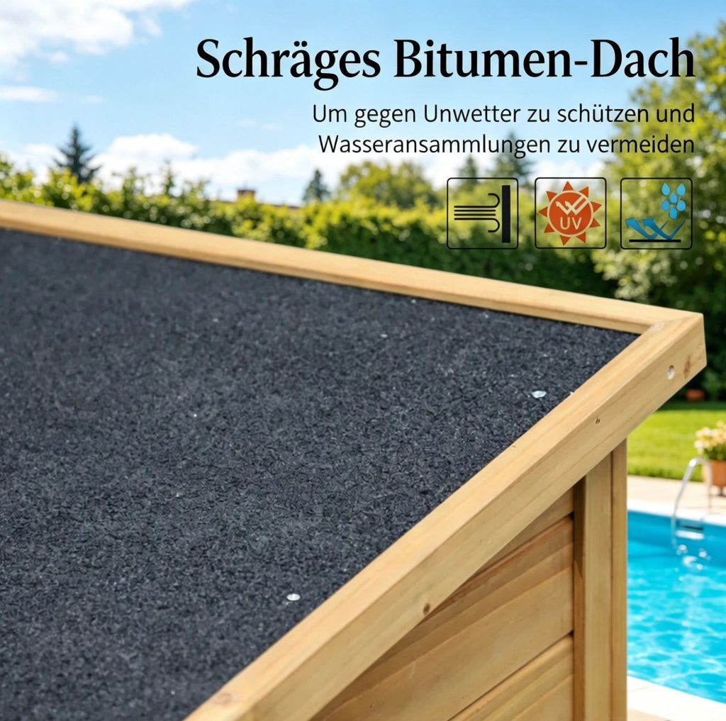 Armadio da esterno in legno di abete giallo con tetto impermeabile, 87x46,5x96,5 cm, spazio per attrezzi da giardino
