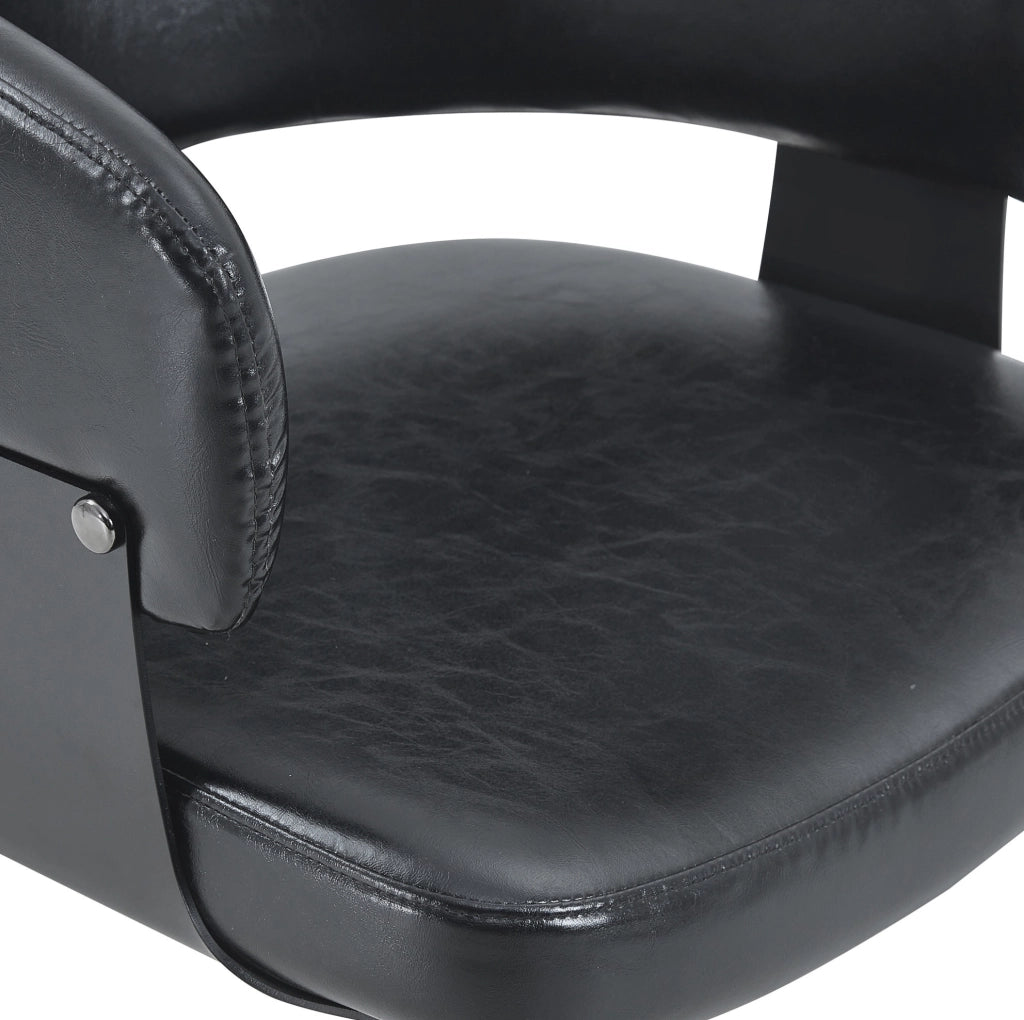 Sedia da pranzo con braccioli in PU nero e schienale decorato