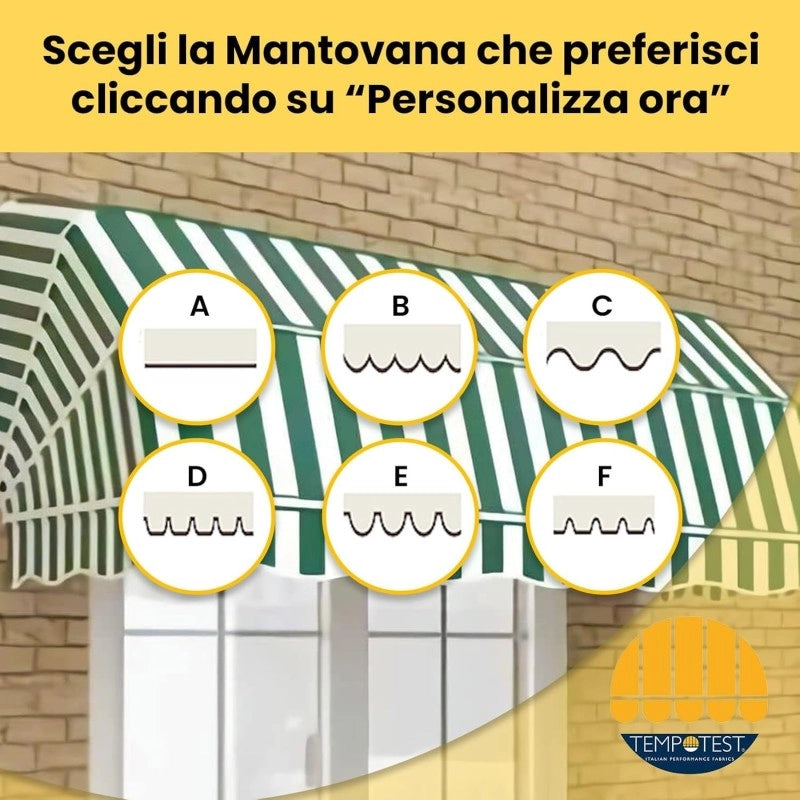Tenda Sole Cappottina 5 Raggi, Tessuto Tempotest Parà Bianco 15, Larghezza 3 x Sporgenza 0,80, UV-Resistente, Impermeabile - Giardino, Balcone