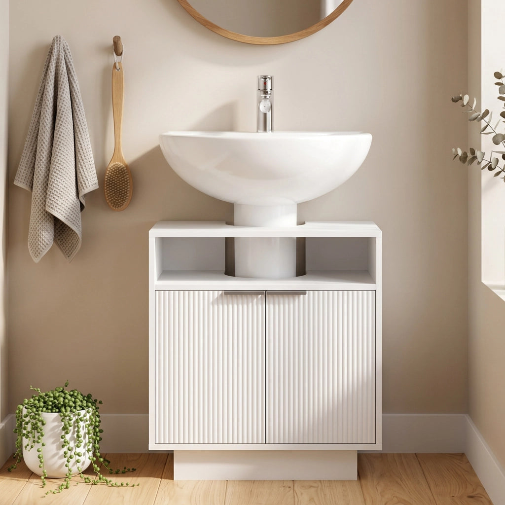 Mobiletto Sottolavabo con 2 Ante e Ripiano Aperto ¨C Minimal ¨C 60x33x63 cm Bianco