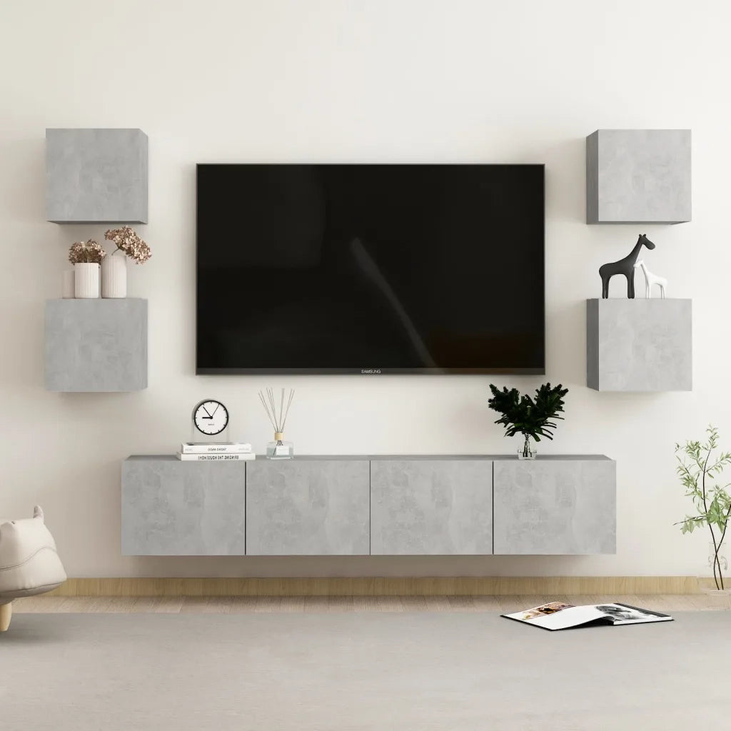 Set di Mobili Porta TV 6 pz-Set di 6 Credenza per TV Grigio Cemento in Legno Multistrato 542417