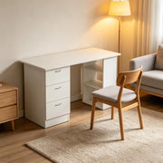 Scrivania per computer in MDF bianco con 3 cassetti e 3 ripiani