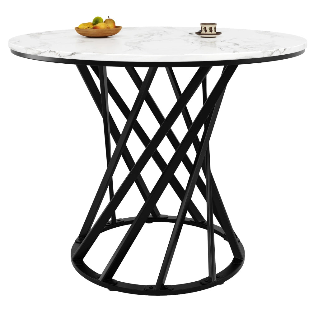 Tavolo da pranzo 80x80x76 cm in MDF e metallo nero e bianco con piedini regolabili