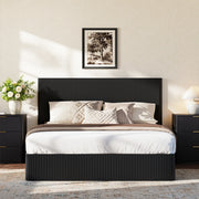 Letto con contenitore e sistema idraulico 160x200 cm, struttura in acciaio e doghe in legno massello, finitura nera lucida