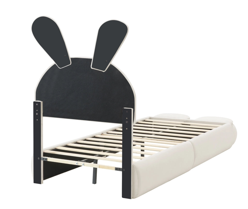 Letto imbottito 90x200 cm con orecchie decorative, luce LED e contenitori