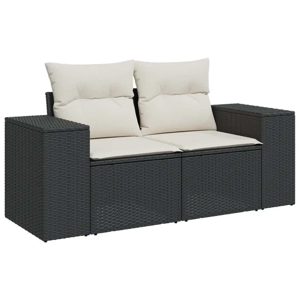 Salotto da Giardino-Set Divani da Giardino 3 pz con Cuscini in Polyrattan Nero 896252