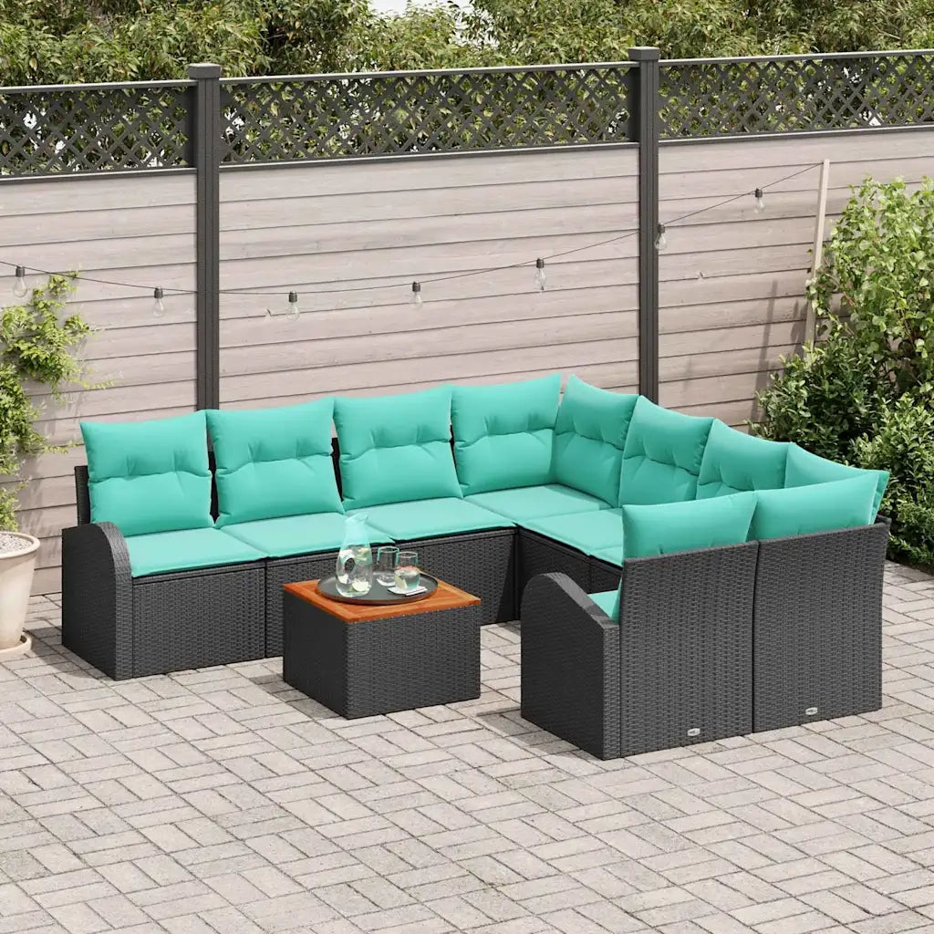 Set Divano da Giardino 9 pcs Nero e Turchese polyrattan 3356233