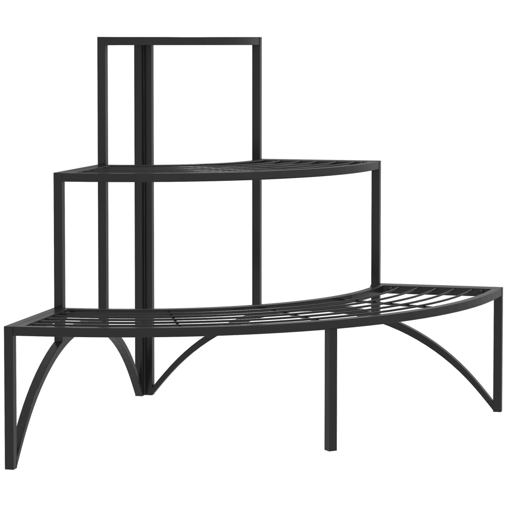 Portapiante a 3 ripiani 87x60x60 cm ad angolo in metallo nero