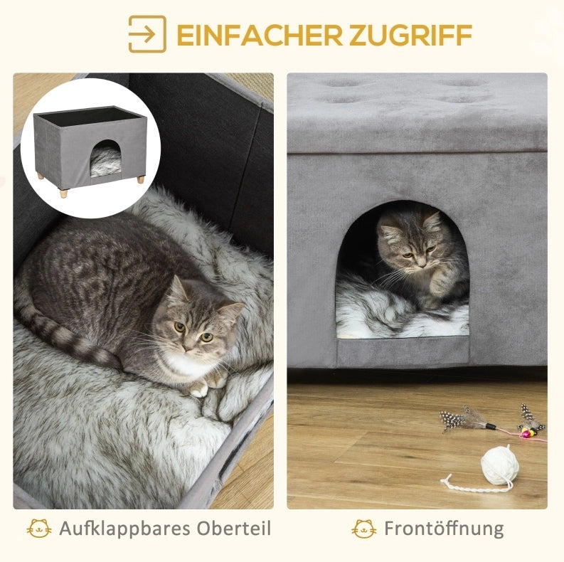 Pouf cuccia per gatti 2 in 1 grigio in MDF 60x45x44,5 cm