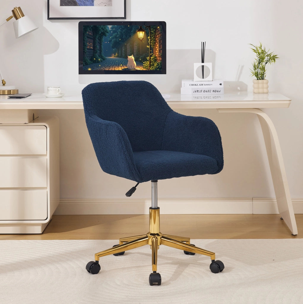 Sedia da ufficio 58x63x77-86 cm in tessuto peluche blu scuro, regolabile