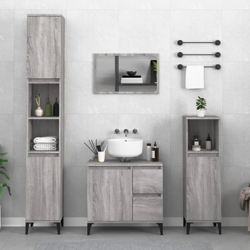 Armadietto Bagno | Armadio da bagno Grigio Sonoma 30x30x190cm in Legno Multistrato