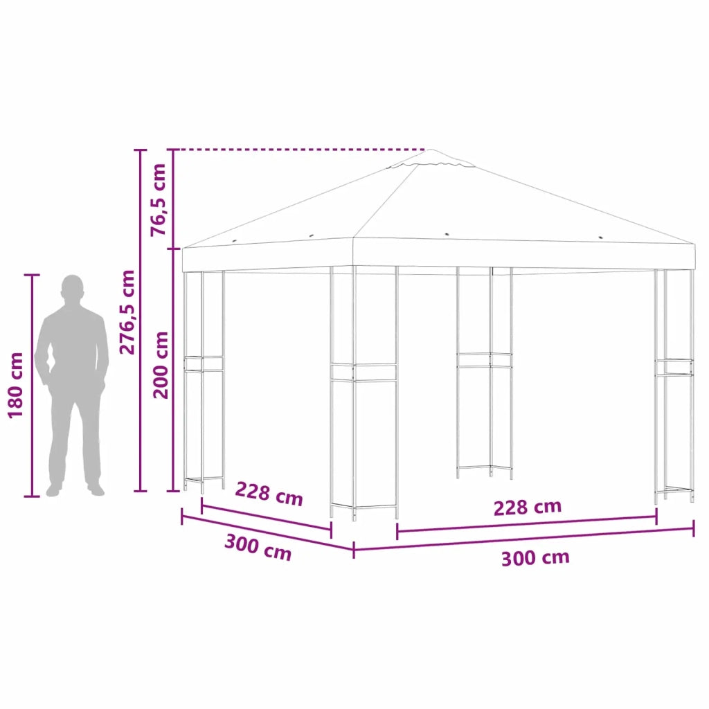 Gazebo 3 x 3 m Borgogna Poliestere e Acciaio 190 900335