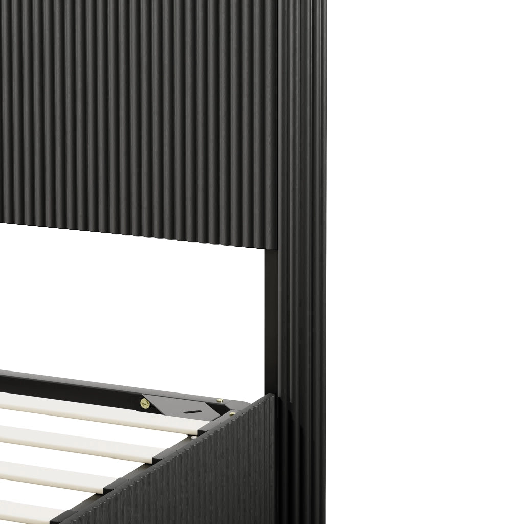 Letto con contenitore 160 × 200 cm con sollevamento idraulico struttura in acciaio e doghe in legno nero lucido