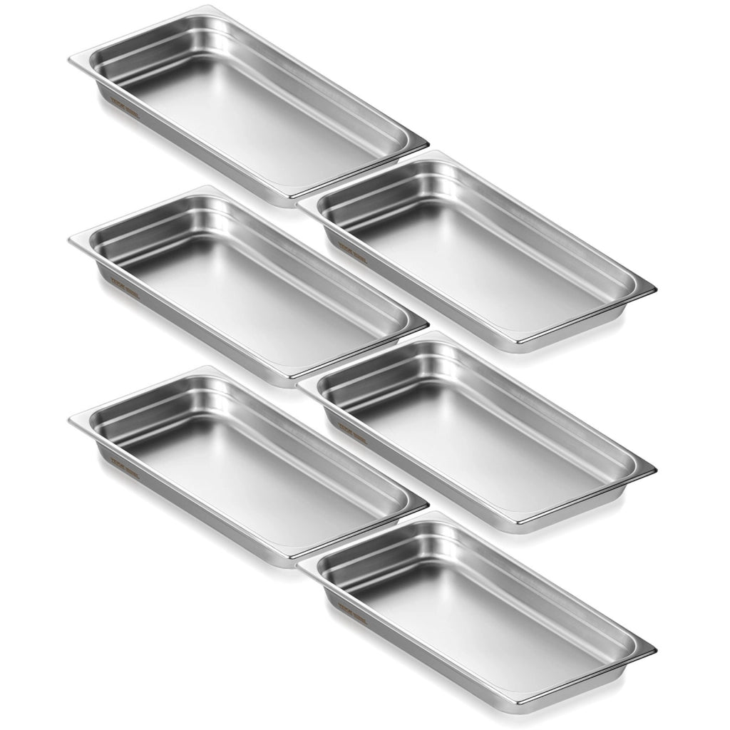 Set 6 Pezzi Contenitori per Alimenti UCT8112-6 in Acciaio Inox Bacinelle 530x328x67 mm Robusto per Catering e Cucina