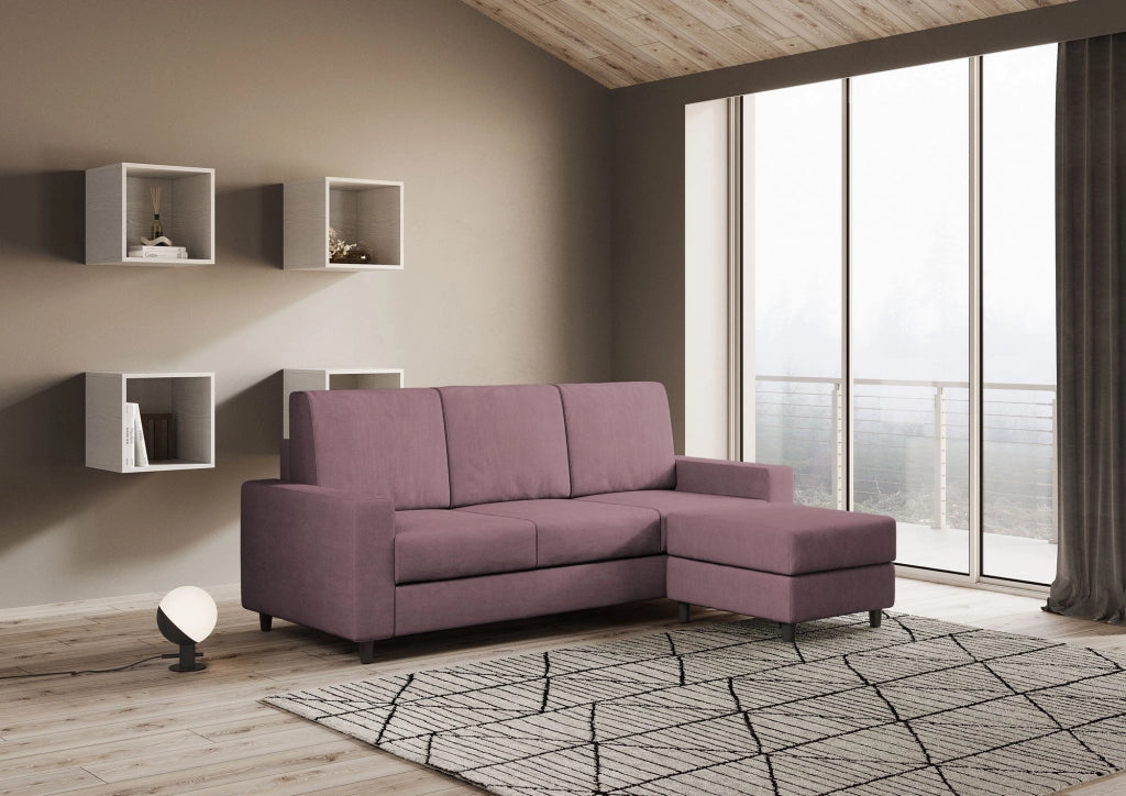 Divano 3 Posti con Pouf 208x155x85 cm Sakar in Tessuto Prugna