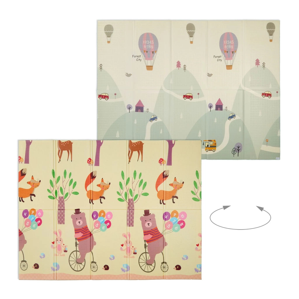 Tappeto gioco reversibile per bambini con motivi di animali e pista, 130 x 130 cm, antiscivolo, morbido, in schiuma, grigio, 13_0016137