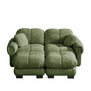 Divano 2 posti in chenille verde con pouf modulare e cuscini imbottiti, dimensioni 190x149x90 cm