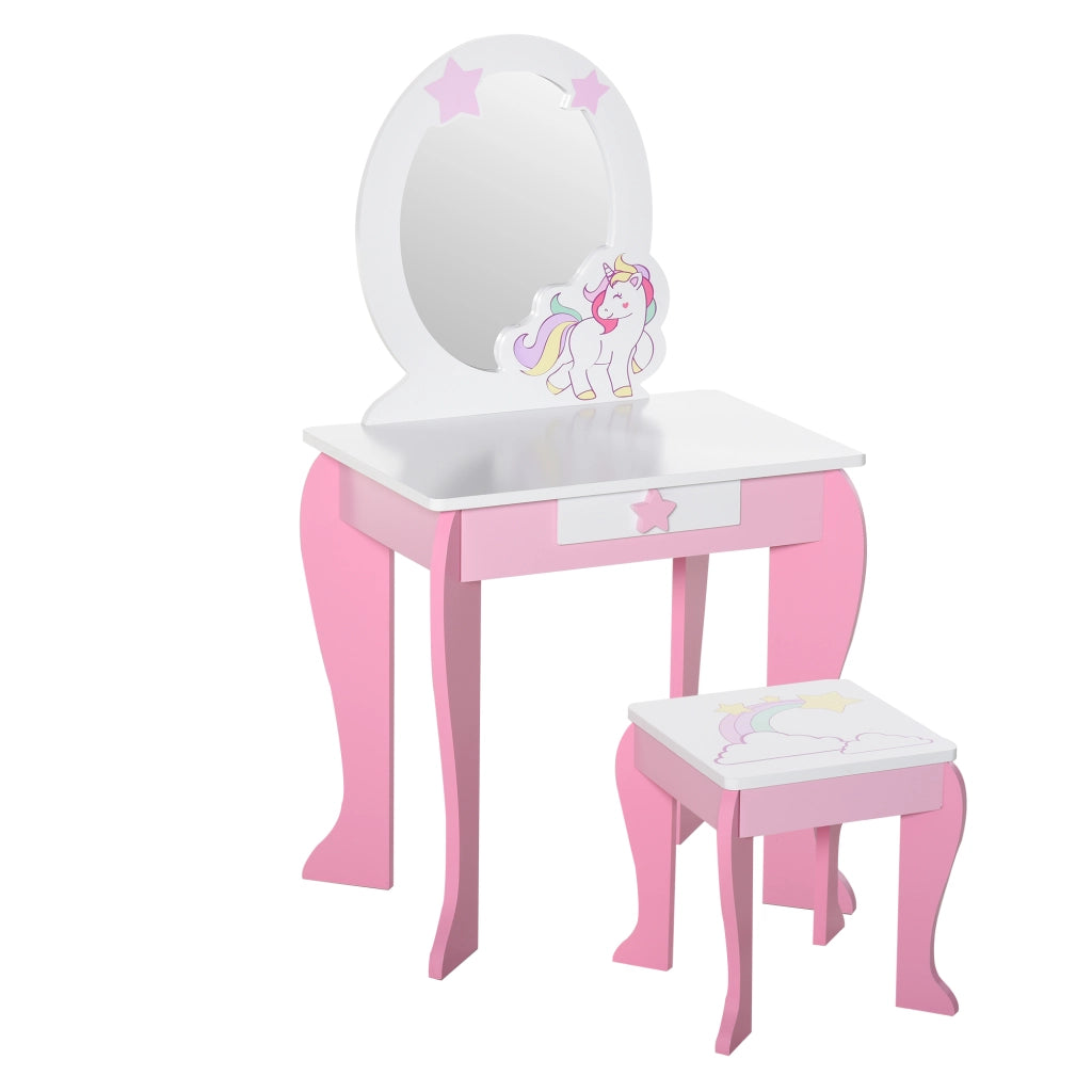 EasyComfort Specchiera Giocattolo con Cassetto e Sgabello Gioco Bambine 3-6 Anni