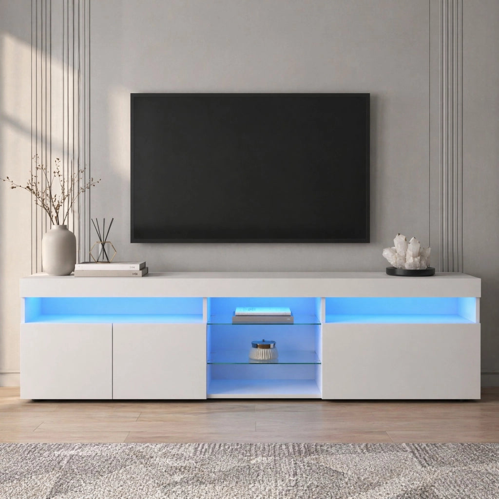 Mobile TV moderno 180 cm con illuminazione LED variabile in MDF bianco