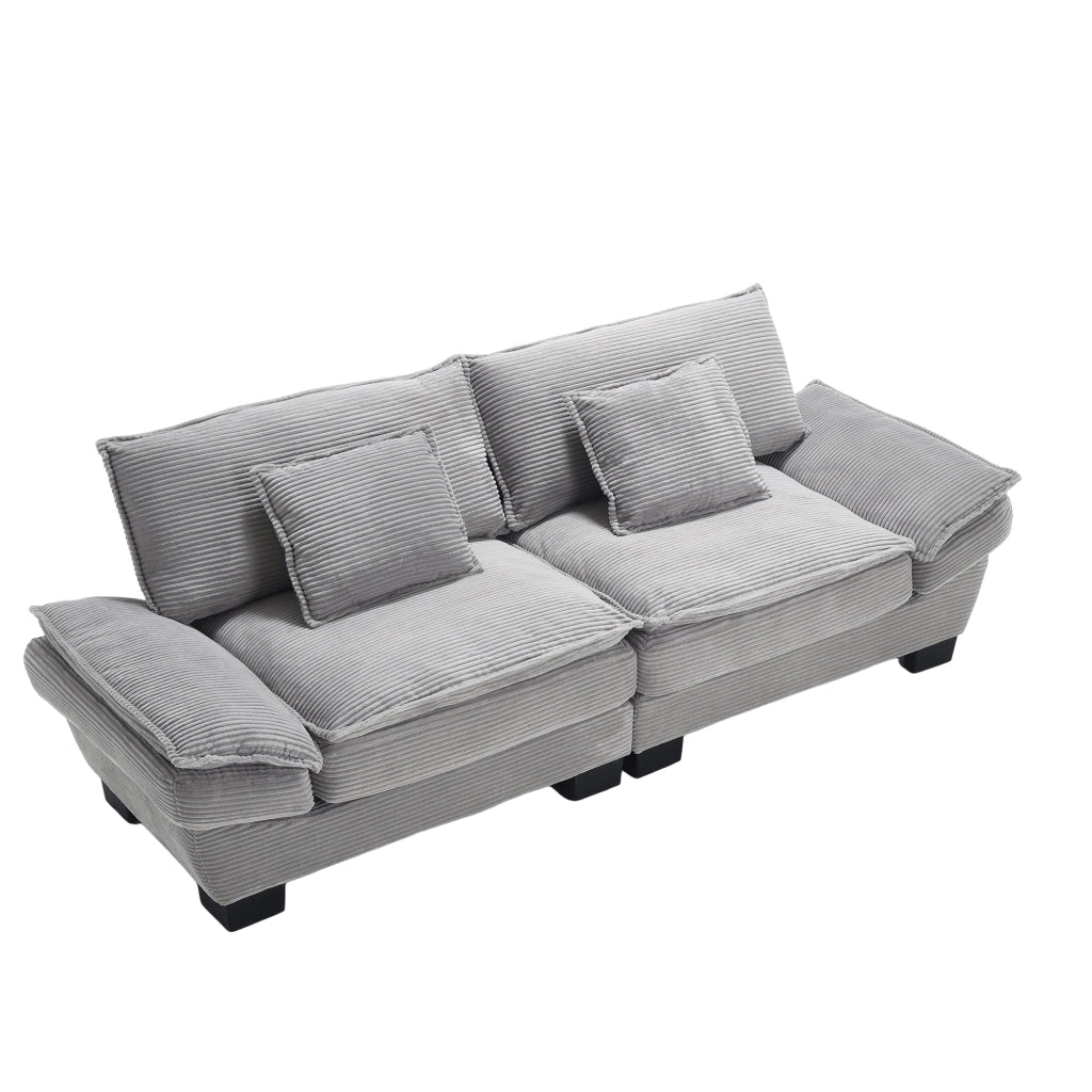Divano a 2 posti in velluto; seduta profonda 224x81x81 cm; grigio chiaro