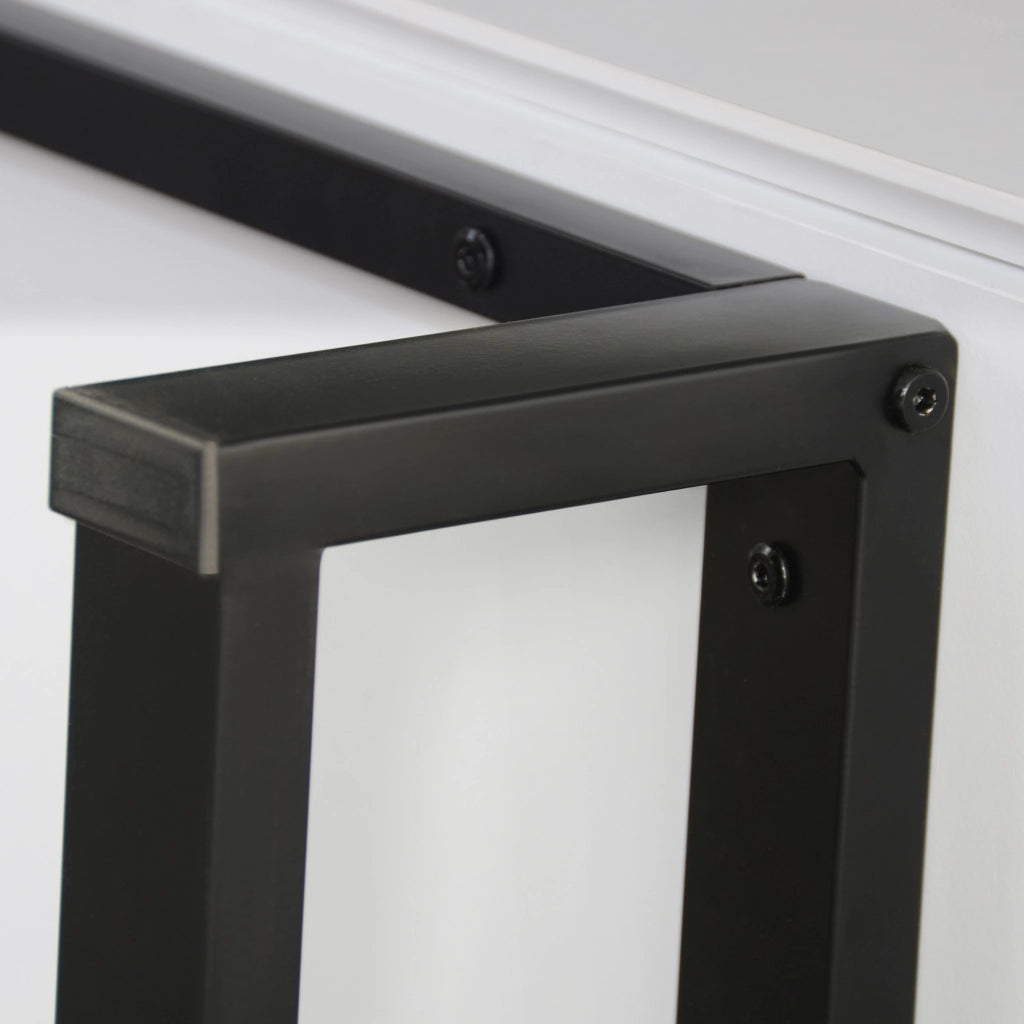 Mobile TV con 2 ante, 2 cassetti e 2 vani aperti, piedini in metallo, per soggiorno, MDF bianco e legno, 180 × 38 × 50 cm