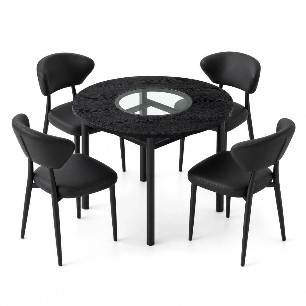 Set tavolo da pranzo rotondo Ø 100 cm con sedie in PU nero e inserti in vetro