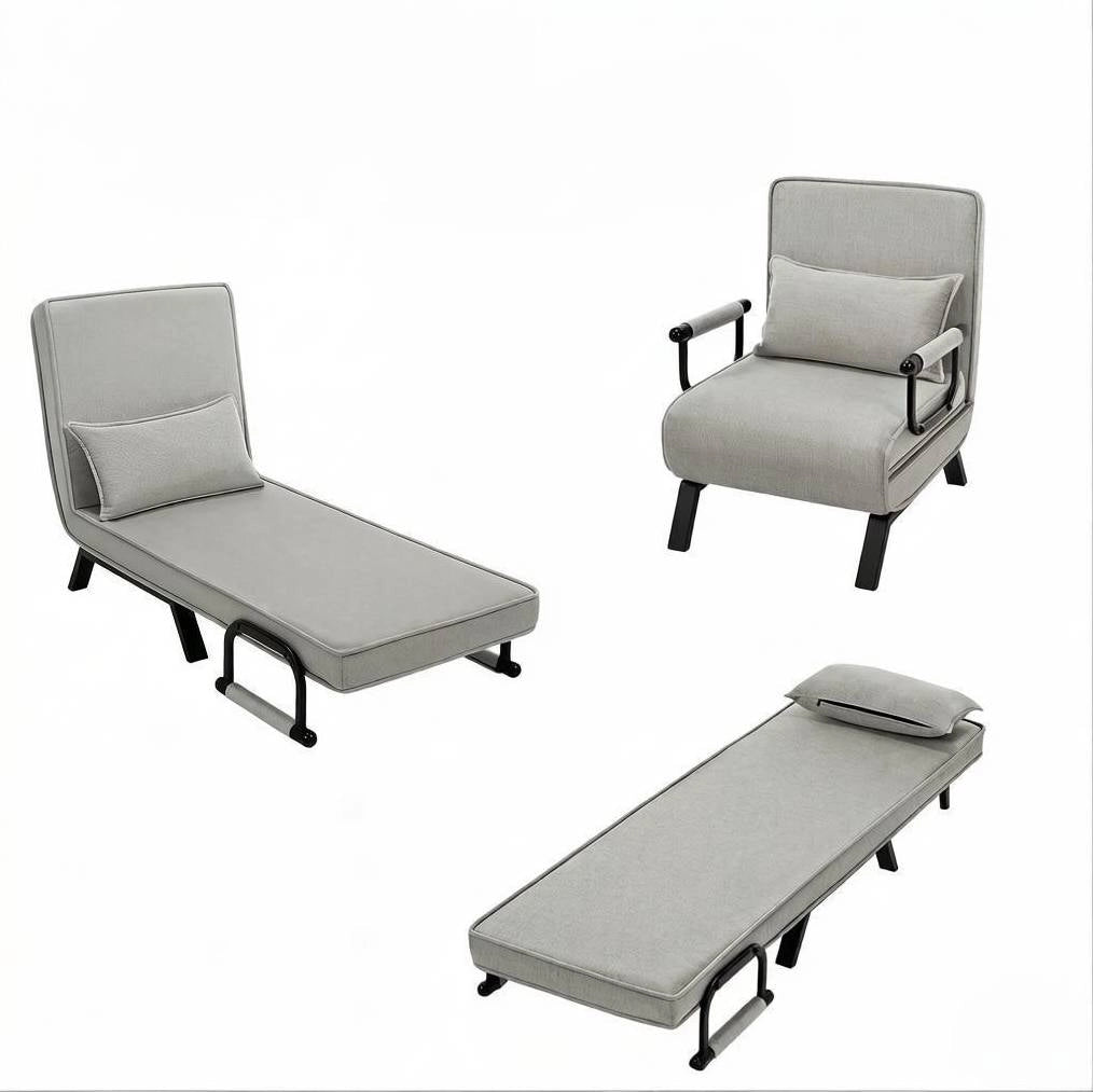 Poltrona Letto Pieghevole con Schienale Regolabile e Struttura in Metallo, 3 in 1 Divano, Poltrona e Letto, 65x78x75 cm