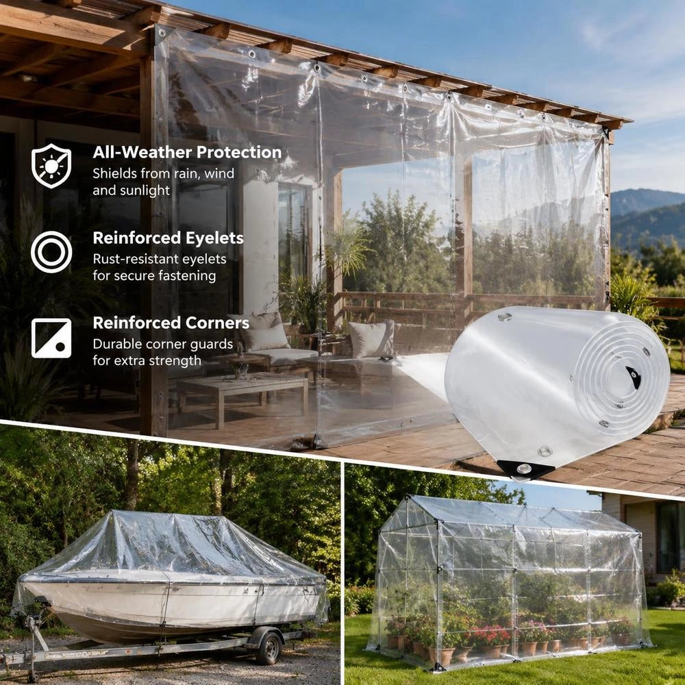 Telo trasparente con occhielli, 3x4 m, in PVC, robusto e resistente, ideale per esterni, giardino e balcone