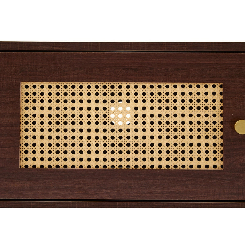 Mobile porta TV largo 180 cm marrone con ante in rattan