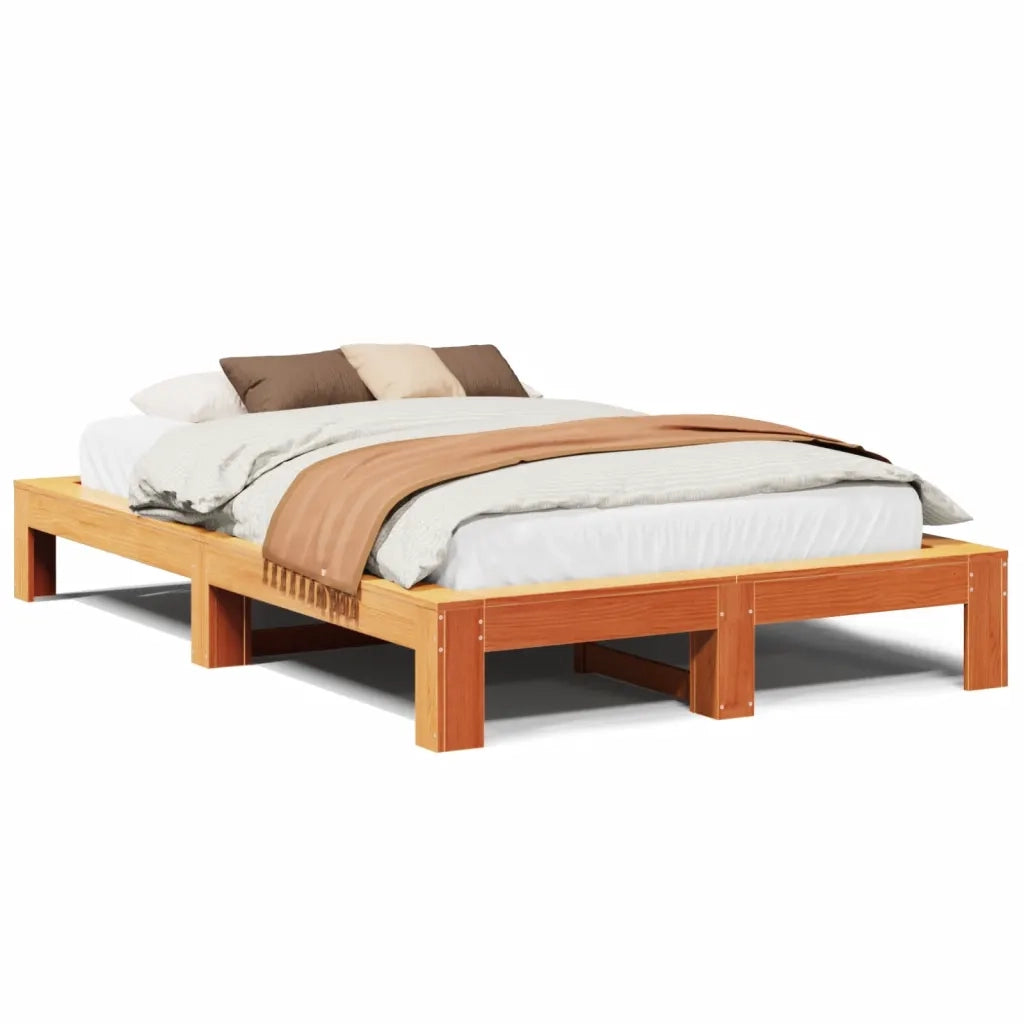 Letto senza Materasso-Struttura Letto Marrone Cera 135x190 cm in Legno di Pino 975413
