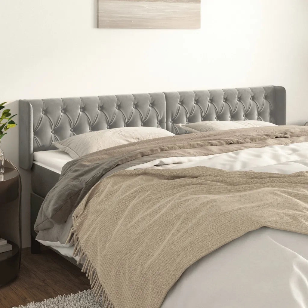 Testiera | Testata ad Orecchio Grigio Chiaro 203x16x78/88 cm in Velluto