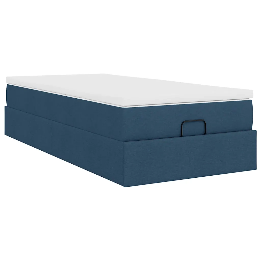 Struttura Letto Pouf con Materasso-Giroletto Blu 80x200 cm in Tessuto