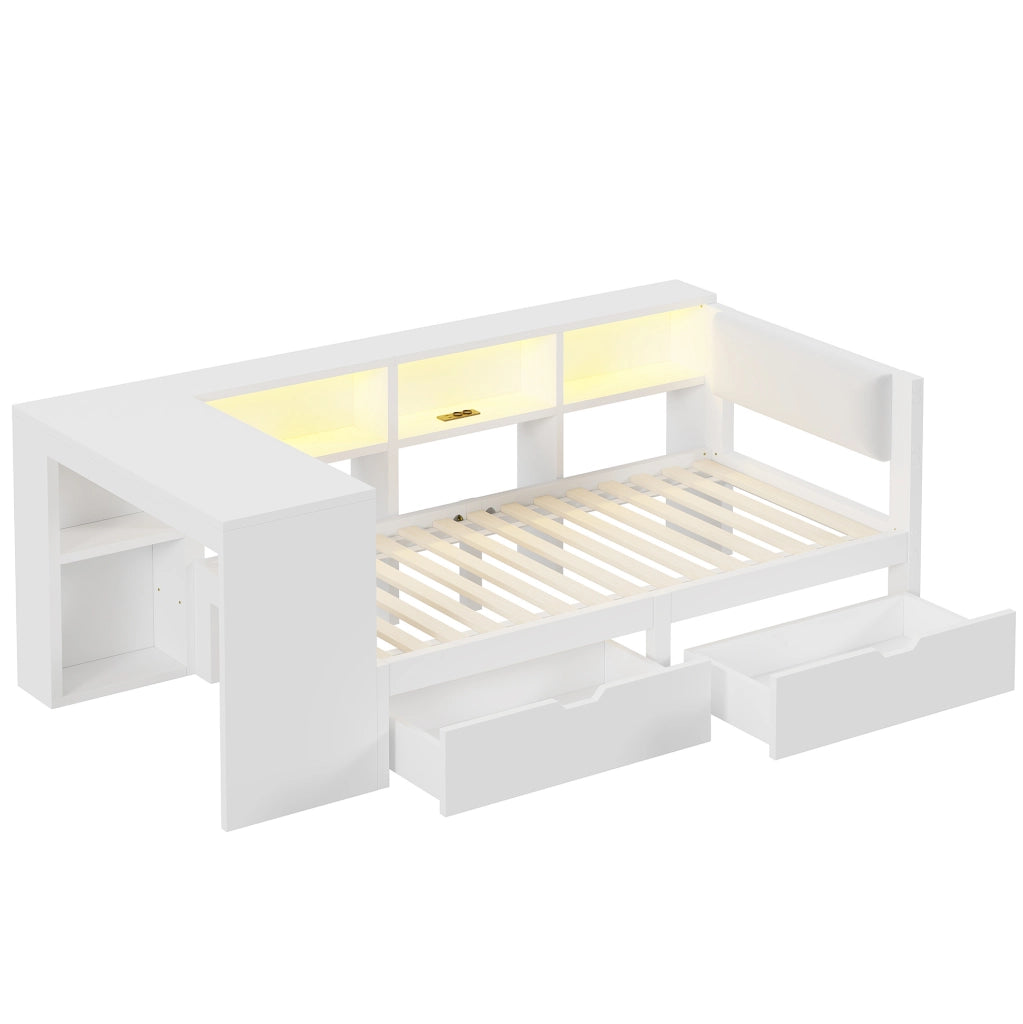 Letto piattaforma 90x200 cm in MDF bianco con contenitore, senza materasso