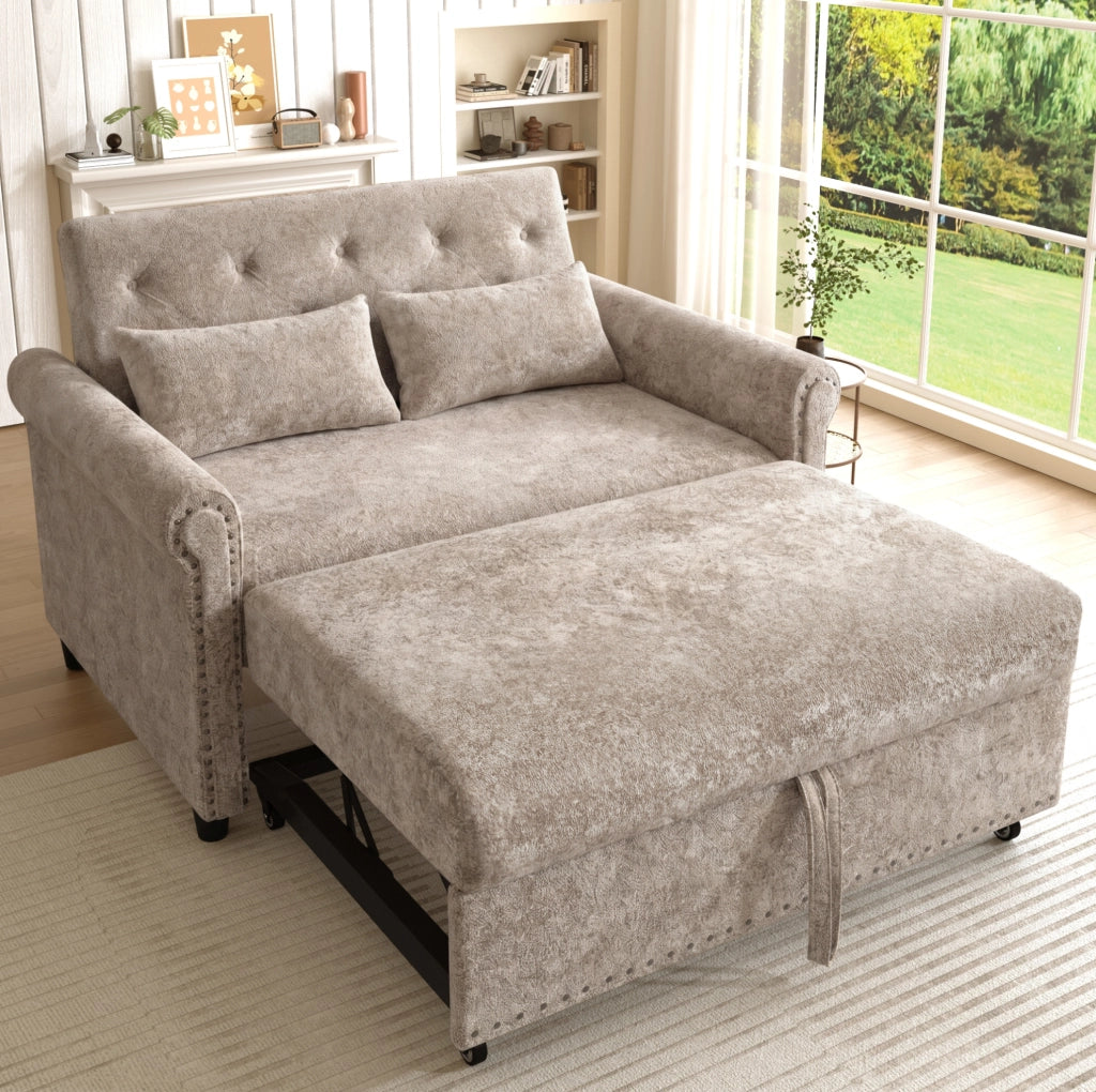 Divano letto 2 posti ULEVR 120x80x82 cm, schienale regolabile 110¡ã/145¡ã/180¡ã, letto estraibile, marrone e grigio
