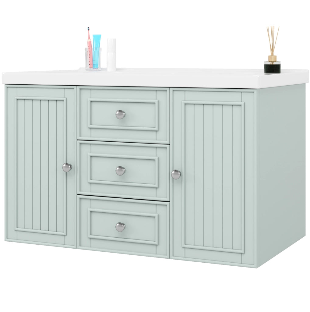 Mobile sottolavabo sospeso 78,5x46x46,8 cm verde in MDF con lavabo e 3 cassetti