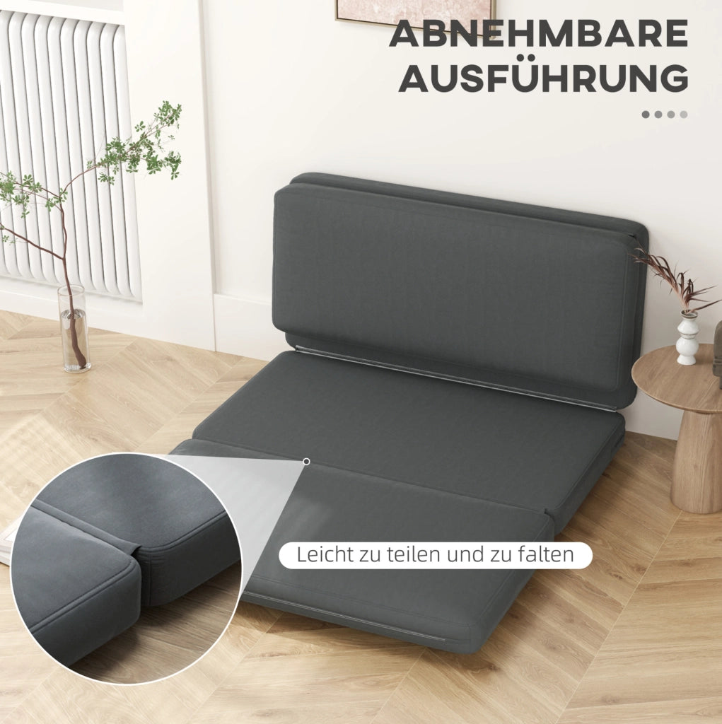 Divano a terra 3-in-1 pieghevole in tessuto effetto velluto grigio scuro, letto imbottito fino a 240 kg per soggiorno e camera