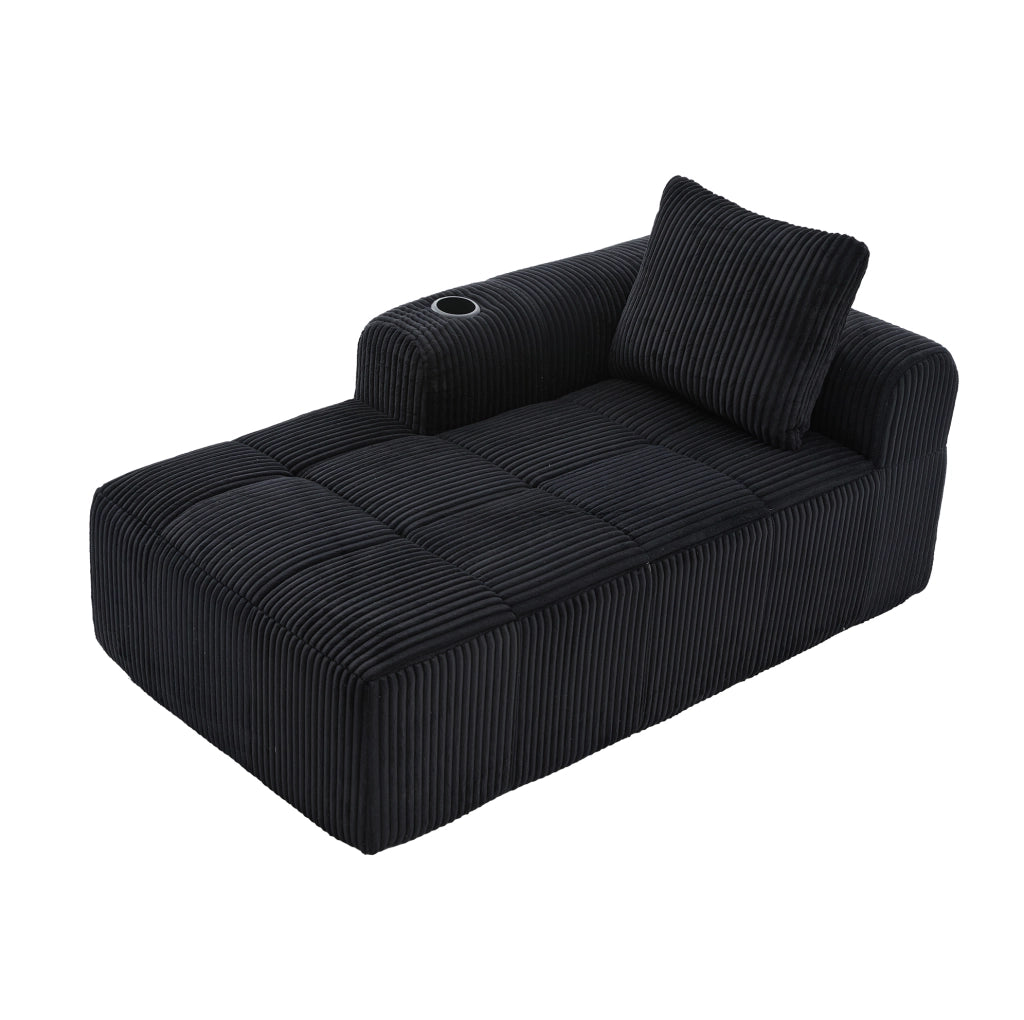 Divano compatto in corduroy con portaoggetti laterale e portabicchieri, dimensioni 158x93x61 cm, resistente e confortevole