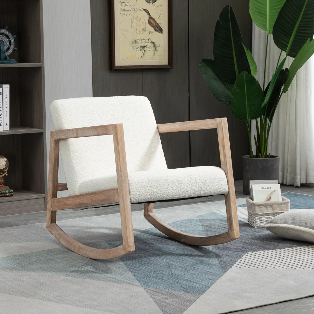 Poltrona dondolo in legno imbottita ¨C Minimal ¨C crema 60x81x71 cm