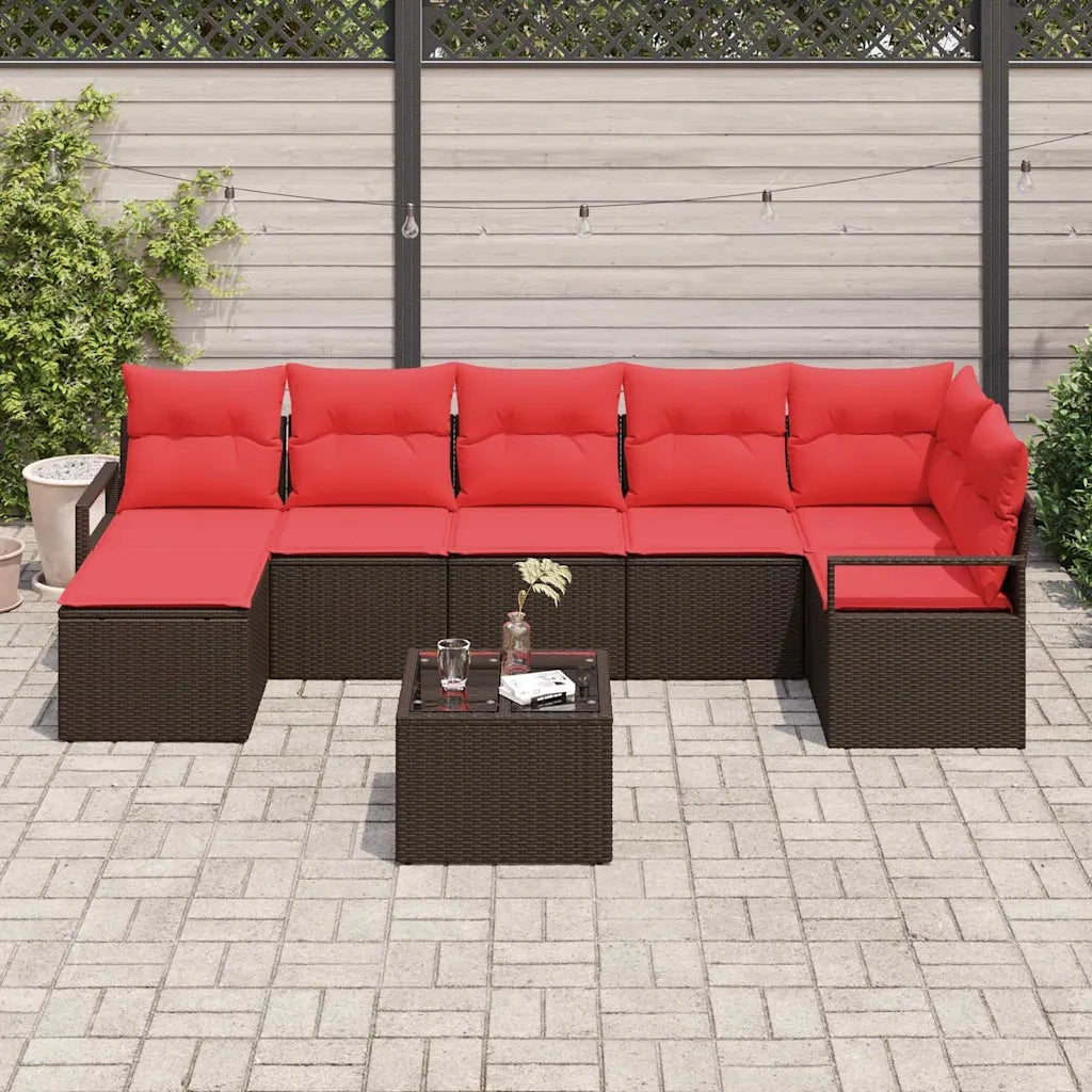 Set di divani con cuscino 8 pcs Marrone e Rosso polyrattan 3355153