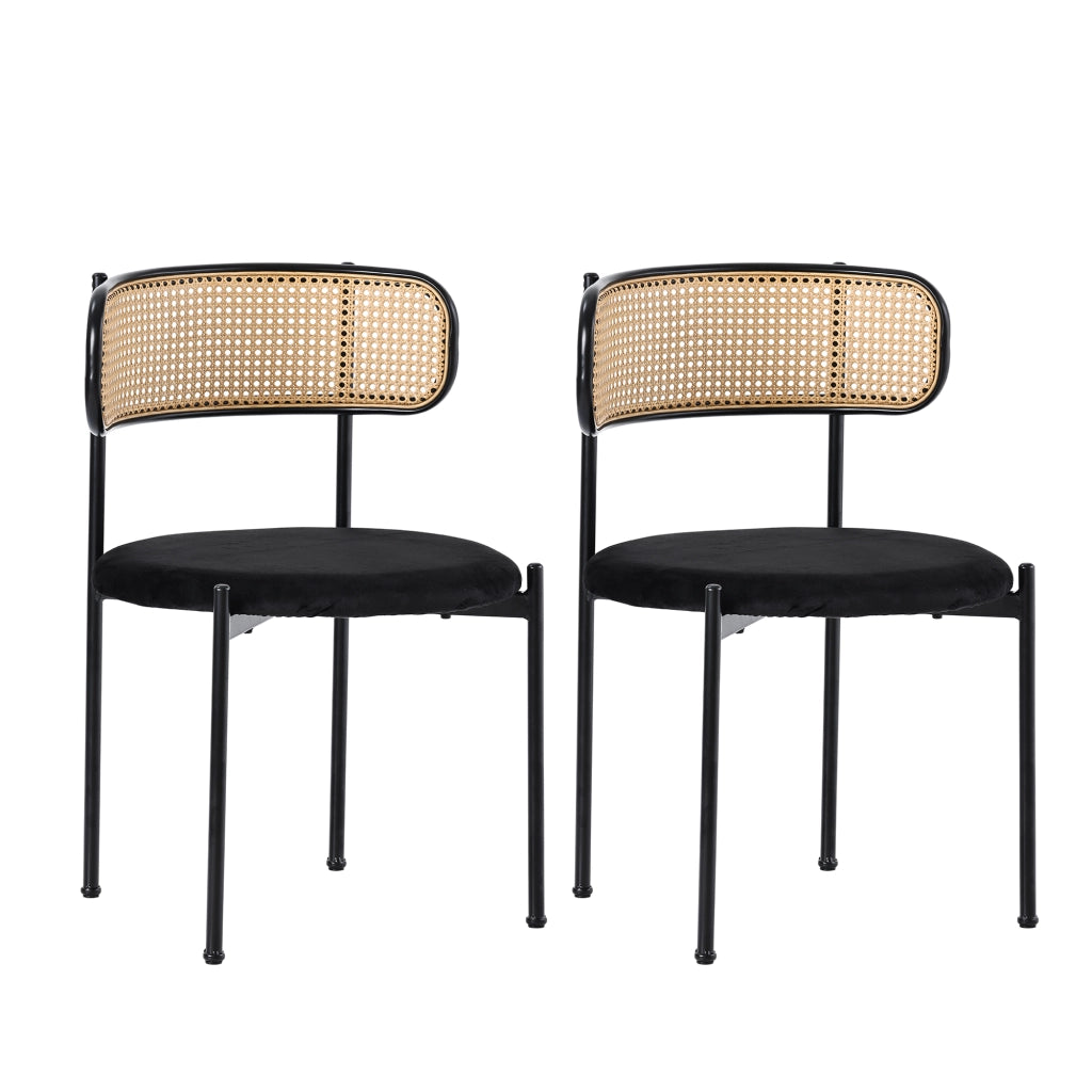 Sedia da Pranzo in Velluto con Gambe in Metallo, Set 2 Pezzi ¨C Xylo ¨C Nero