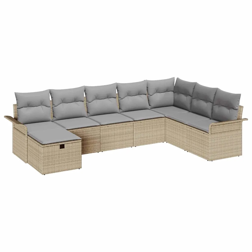 Set Divano da Giardino 8 pcs Beige e Grigio Chiaro polyrattan