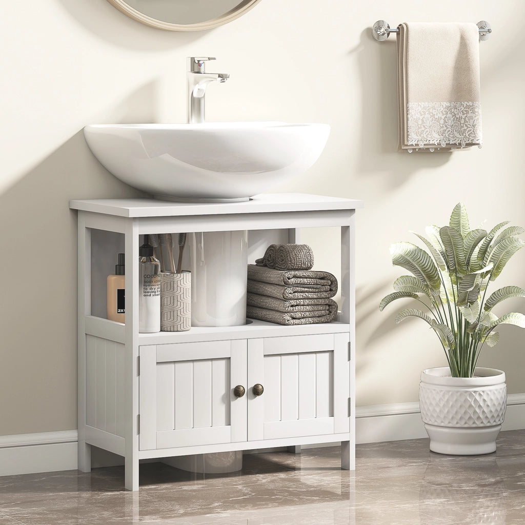 Mobile Sottolavabo con 2 Ante e Ripiano Aperto ¨C zephmum ¨C Bianco 60x30x60 cm