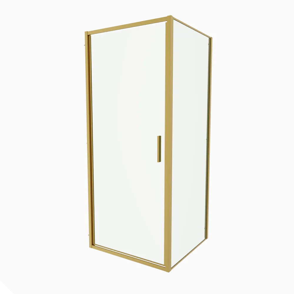 Box doccia slim 70x70cm con porta a battente e parete fissa profili oro spazzolato e vetro 6mm trasparente anticalcare h190| Portofino
