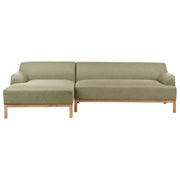 Divano angolare a destra Tessuto poliestere verde Gambe di legno Soggiorno elegante