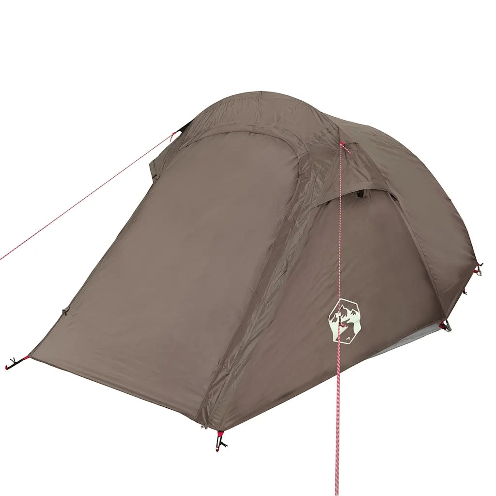 Tenda da Campeggio a Tunnel per 3 Persone-Tenda per Escursionismo Marrone Impermeabile