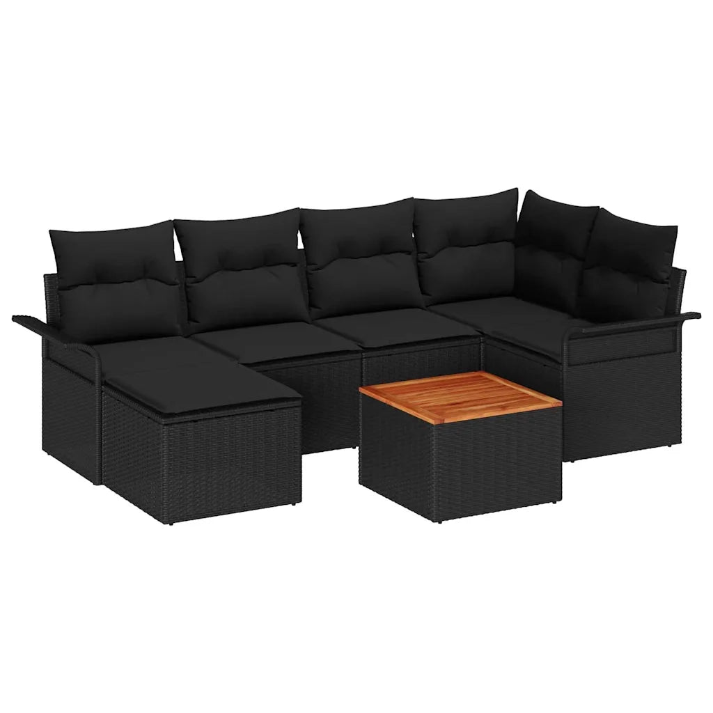 Set Divano da Giardino con archiviazione 7 pcs Nero polyrattan