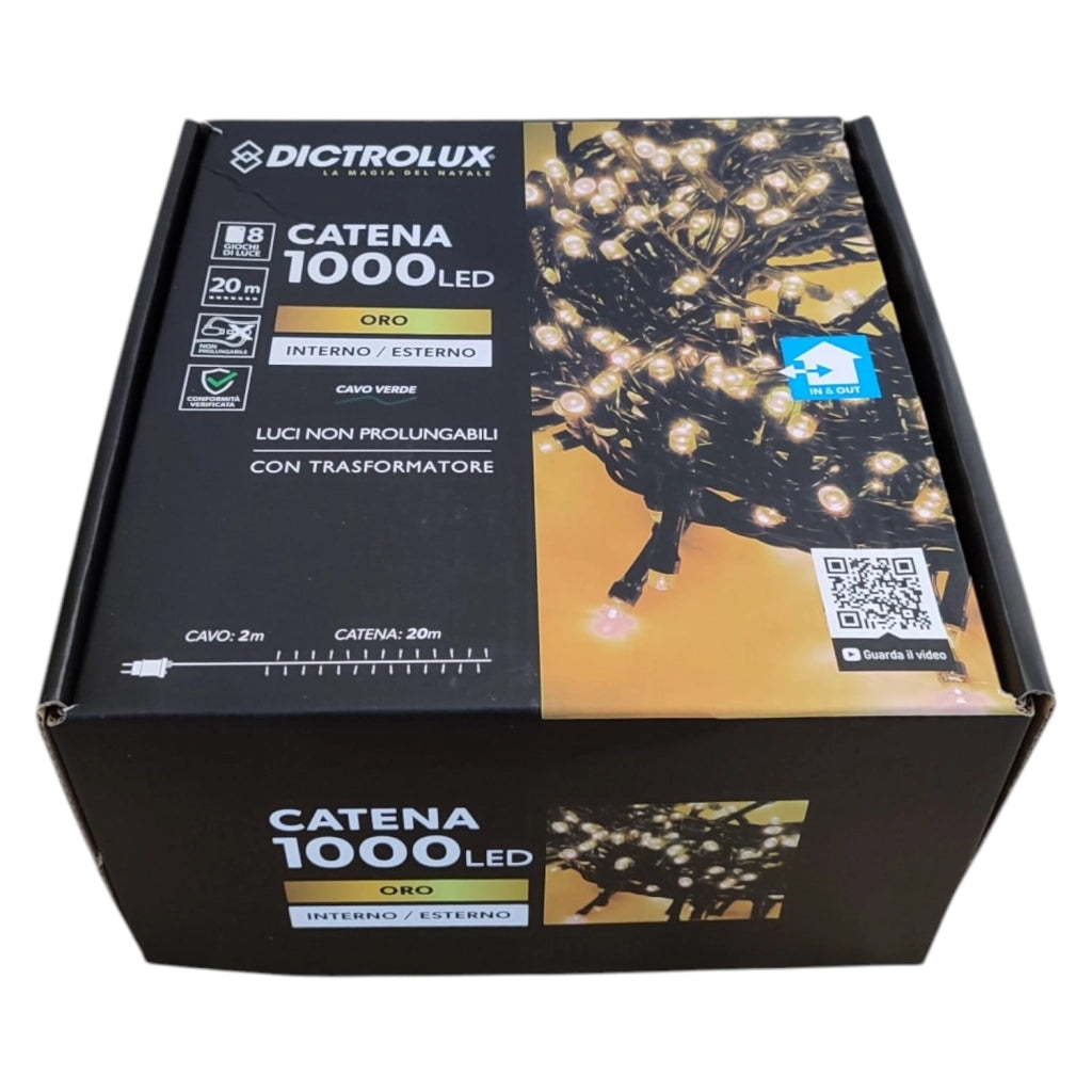 LUCI LED ORO 1000 LED 20 MT INTERNO ESTERNO FILO VERDE